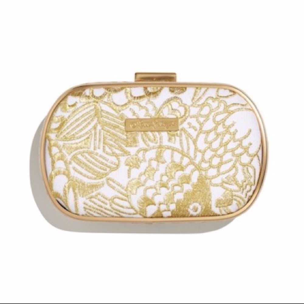 LILLY PULITZER Gold & White Embroidered Clutch - Picture 1 of 5